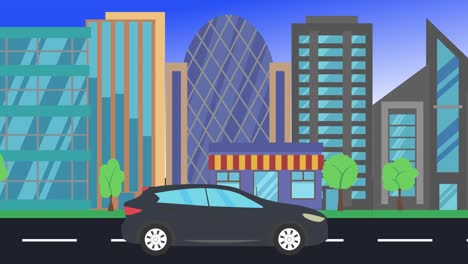 viajes en coche por la ciudad vista lateral, animación en bucle, fondo de diseño plano
