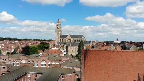 Drone-footage-of-Brugge-city-on-a-busy-summer-day