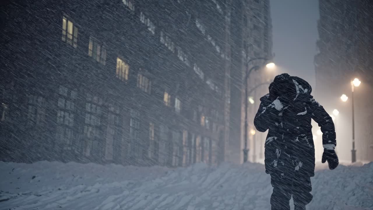 Person Walking in a Snowstorm