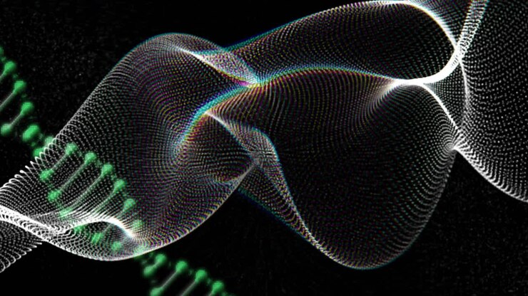 Animation of dna strand over moving spots
