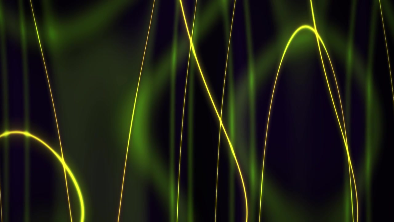 Sfondo animato astratto con linee al neon verdi e gialle luminose