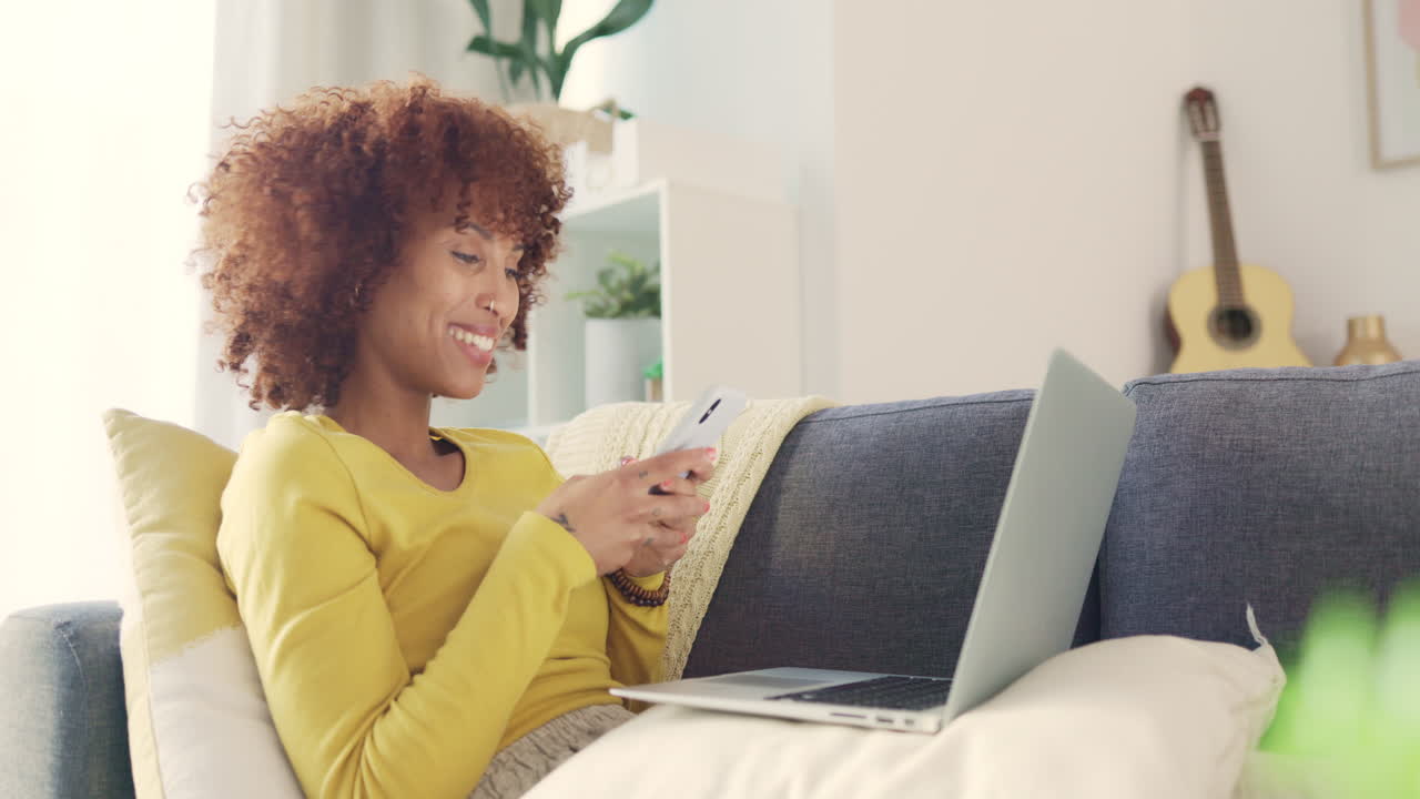 Cheerful female chatting to her friends on social
