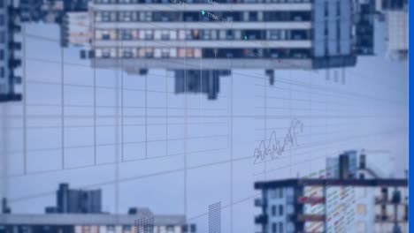 анимация нескольких графиков и торговых досок вверх и вниз современных зданий