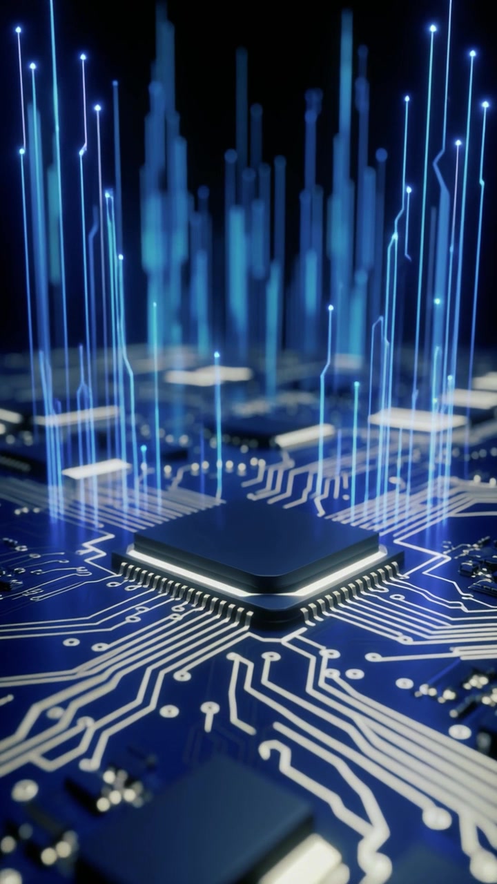Digital Data Flowing Through a Computer Processor Circuit Board