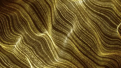 digital gold particle wave abstract background. 4k movement loop. 3d rendering