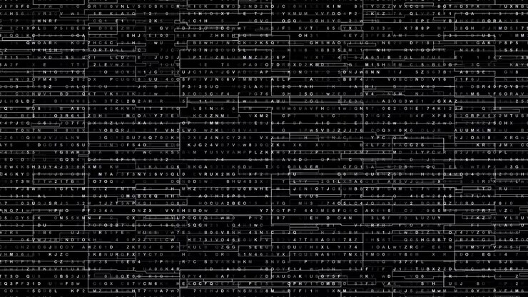 Abstract Digital Data Stream with Scrolling Text and Code
