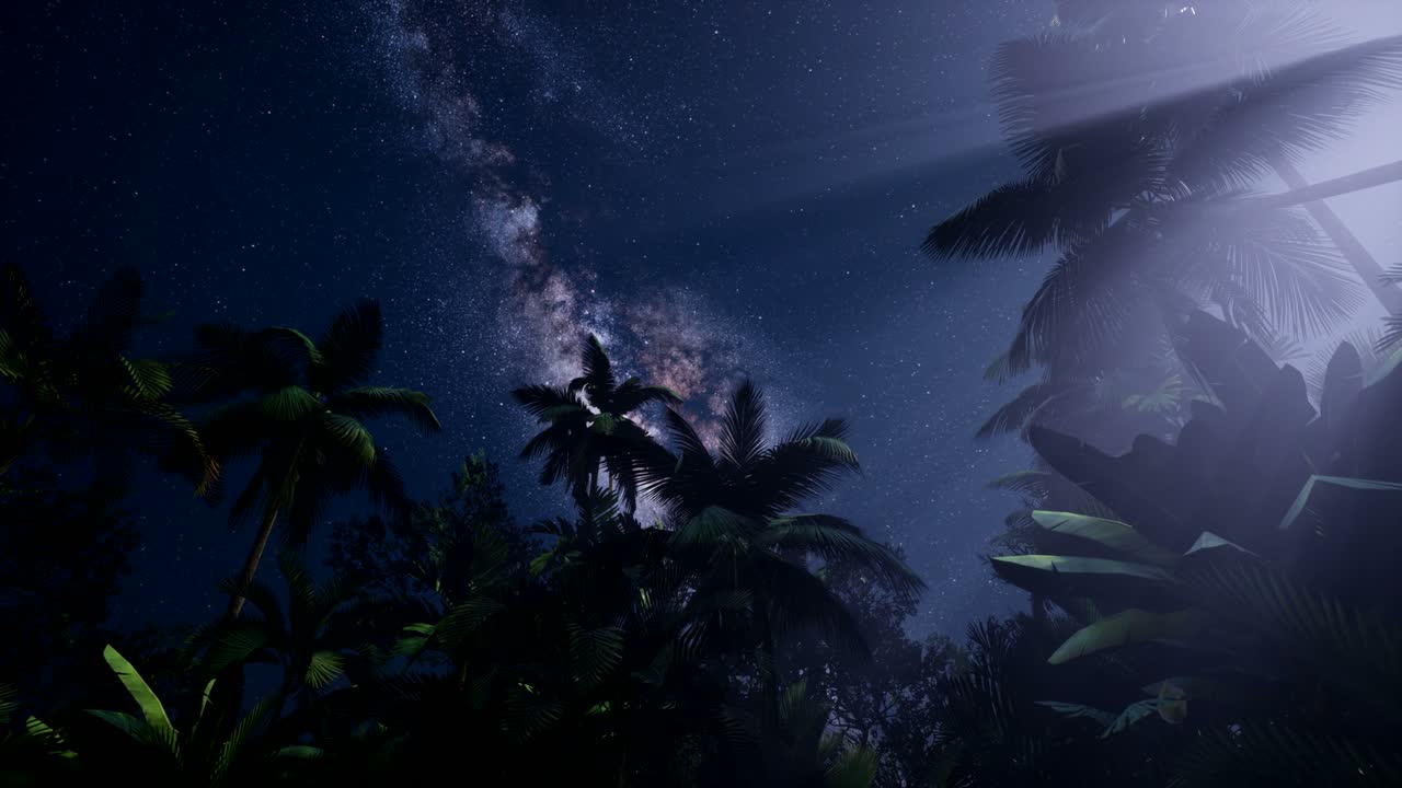 4k astro de la vía láctea sobre la selva tropical.