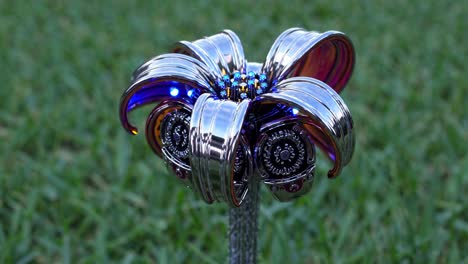 metallic flower in grass