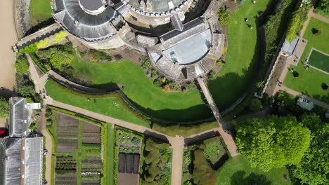 Overhead-birds-eye-drone-aerial-view-Walmer-Castle-and-gardens-Deal-Kent-UK