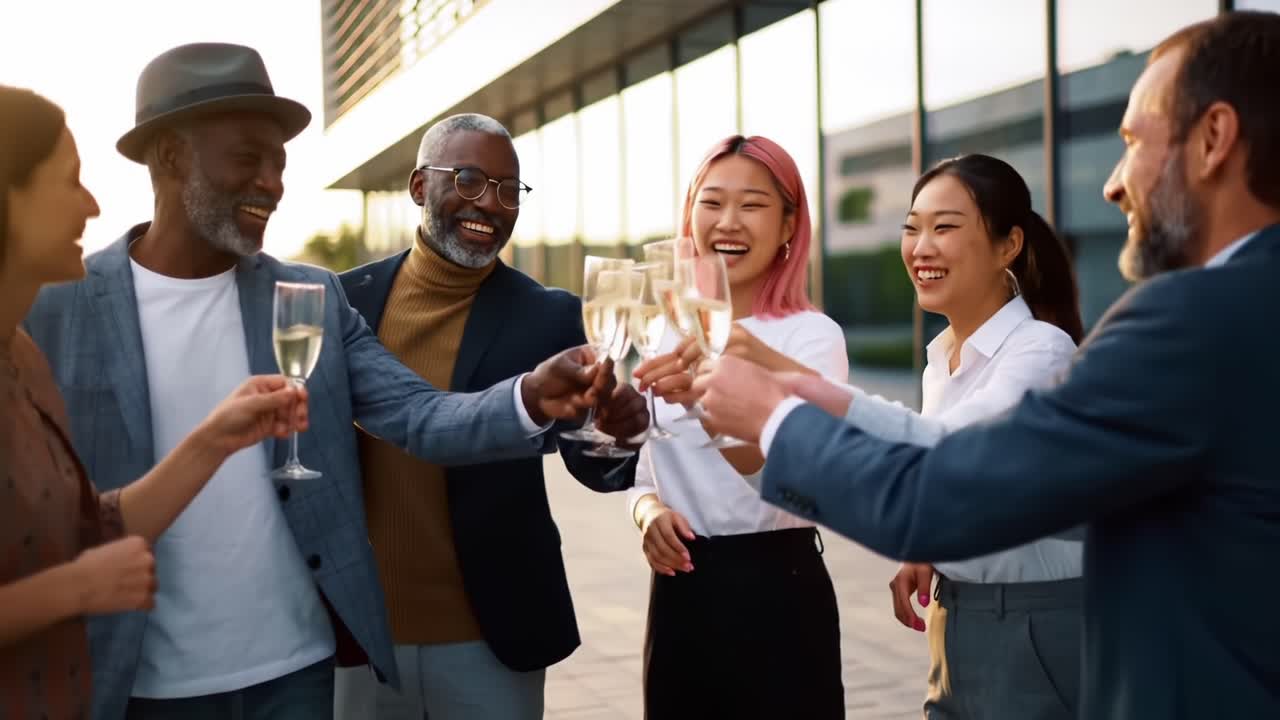 Celebration With Friends Outdoors at a Modern Venue During Daytime