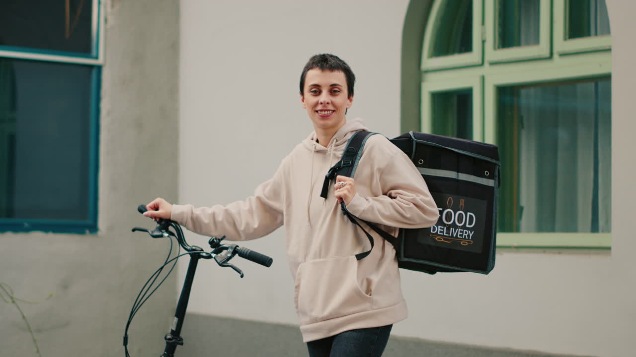 Food delivery person with bicycle
