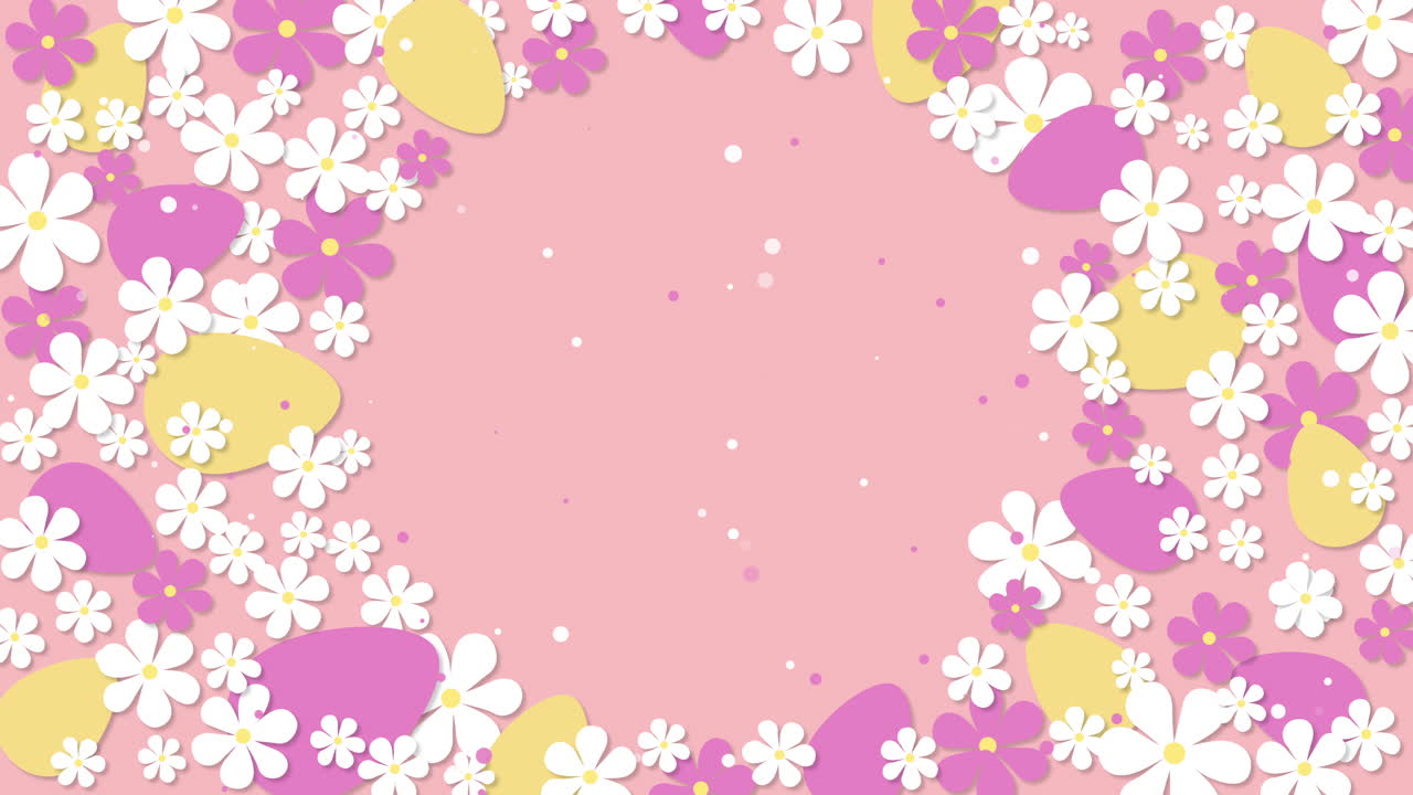 Easter greeting animated card. Wreath of painted colored eggs and flowers. Symbols of the religious holiday of Great Easter. Looped motion graphic.