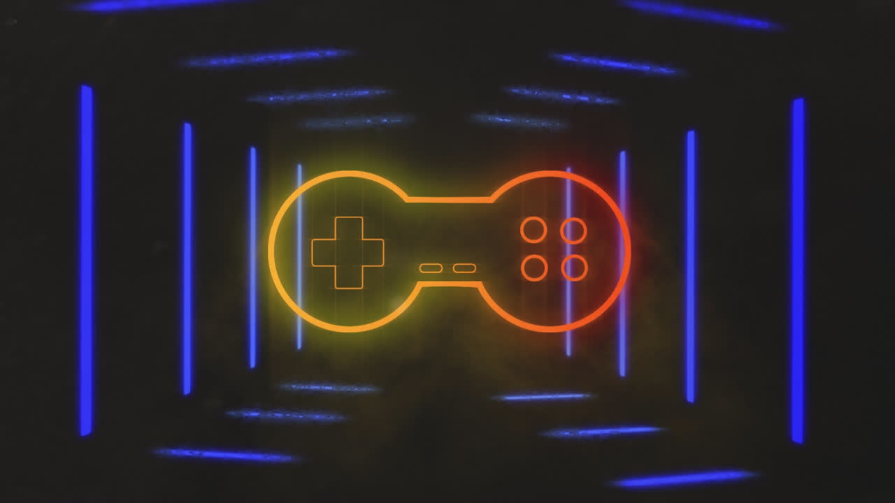 Animation af gaming-controller og neonlinjer på sort baggrund