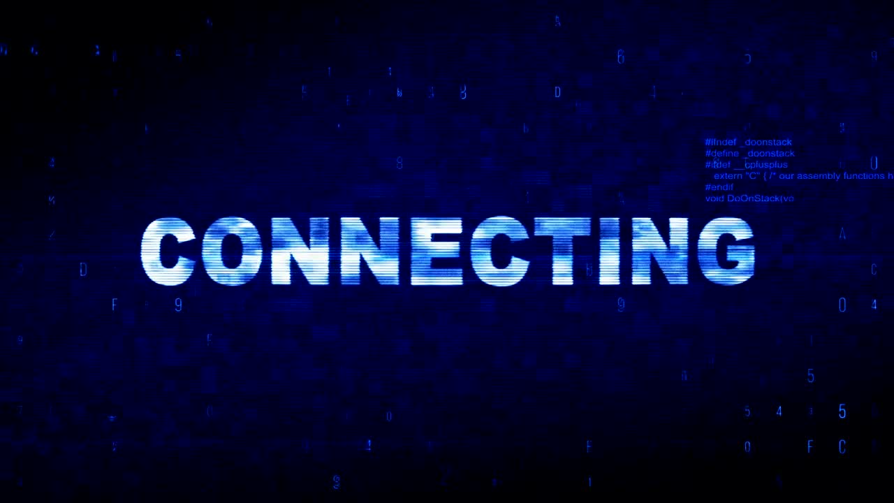 Connecting Text Digital Noise Twitch Glitch Distortion Effect Error Animation.