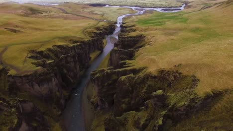 drone shot in icelandic canyon