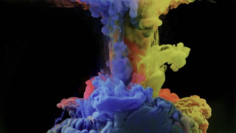 an acrylic scene depicting water droplets on a black background, with a burst of multi-colors resembling liquid falling into a transparent surface