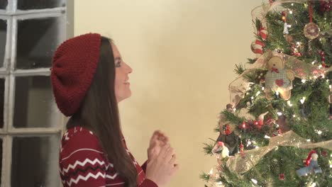 Frau,-Die-Weihnachtsbaum-Schmückt