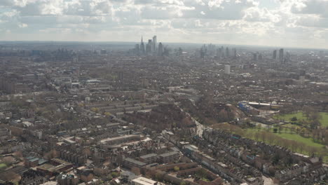 slider aerial shot looking towards central london from hackney