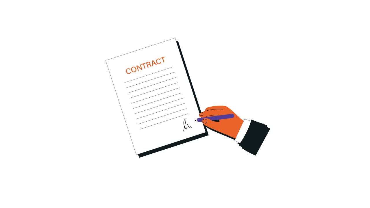 Animated Hand Signing a Business Contract Document