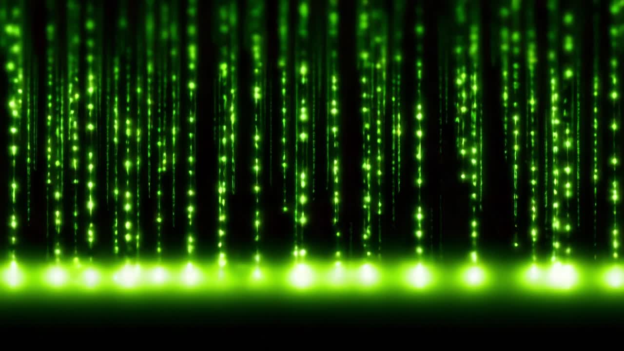 An Enchanting Green Matrix: Visualizing the Ethereal Dance of Digital Lights in a Mesmerizing Stream of Data and Energy, Capturing the Essence of Technological Beauty and Creativity
