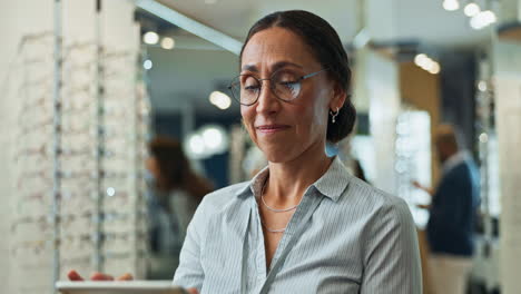 woman optician working in glasses shop