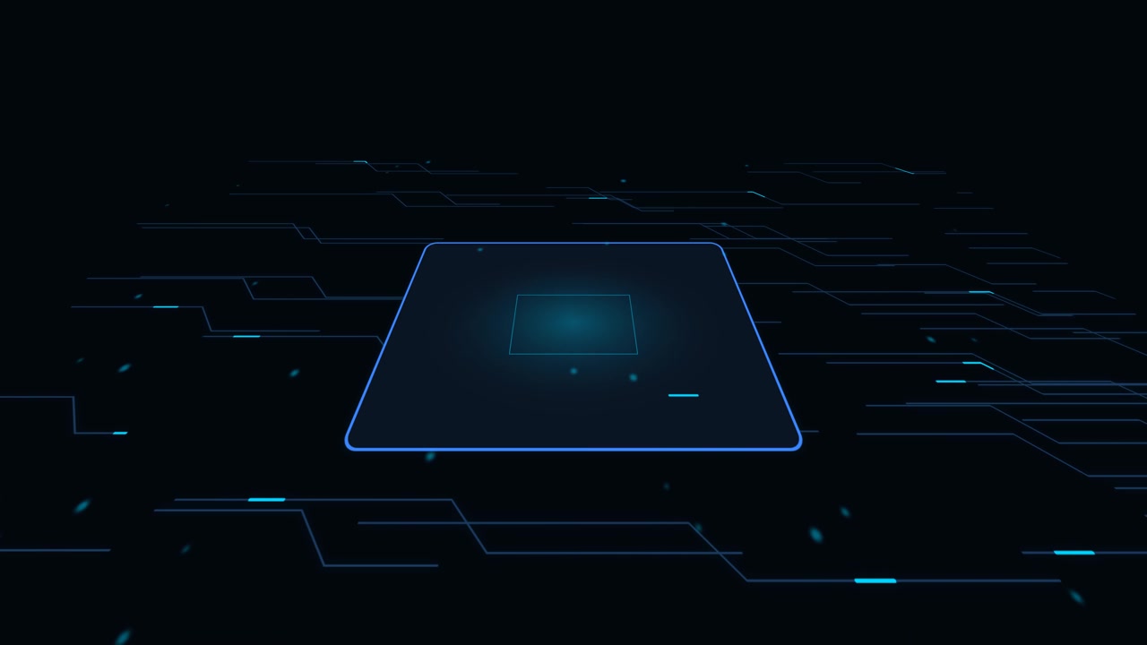 Digital Circuit Board Processor with Glowing Data Flow