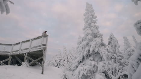 Person-Taking-Pictures-From-Observation-Deck-Of-Ski-Resort-At-Mont-Orford,-Quebec,-Canada