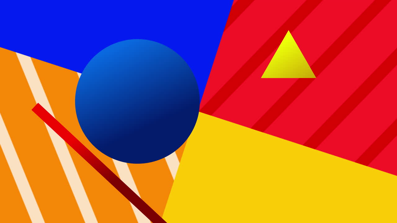 animación de formas y patrones geométricos amarillos, azules, rojos y blancos sobre fondo negro