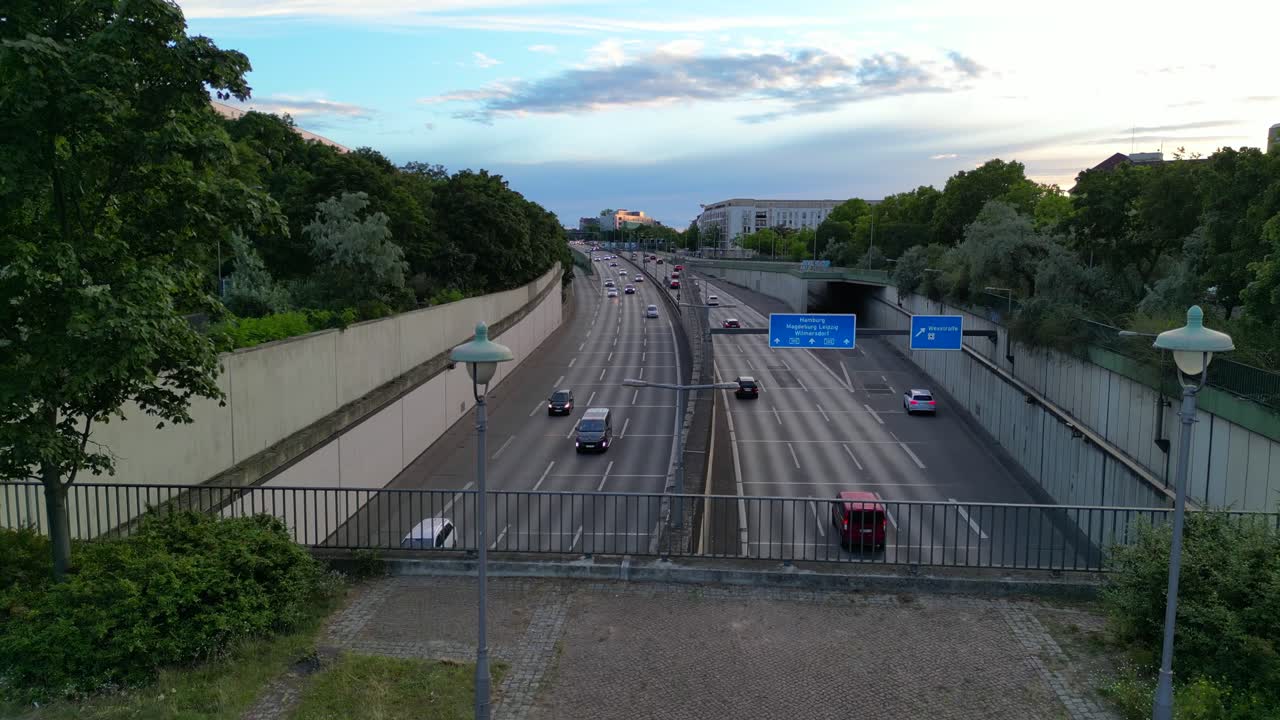 Aerial View of Highway Traffic in the City
