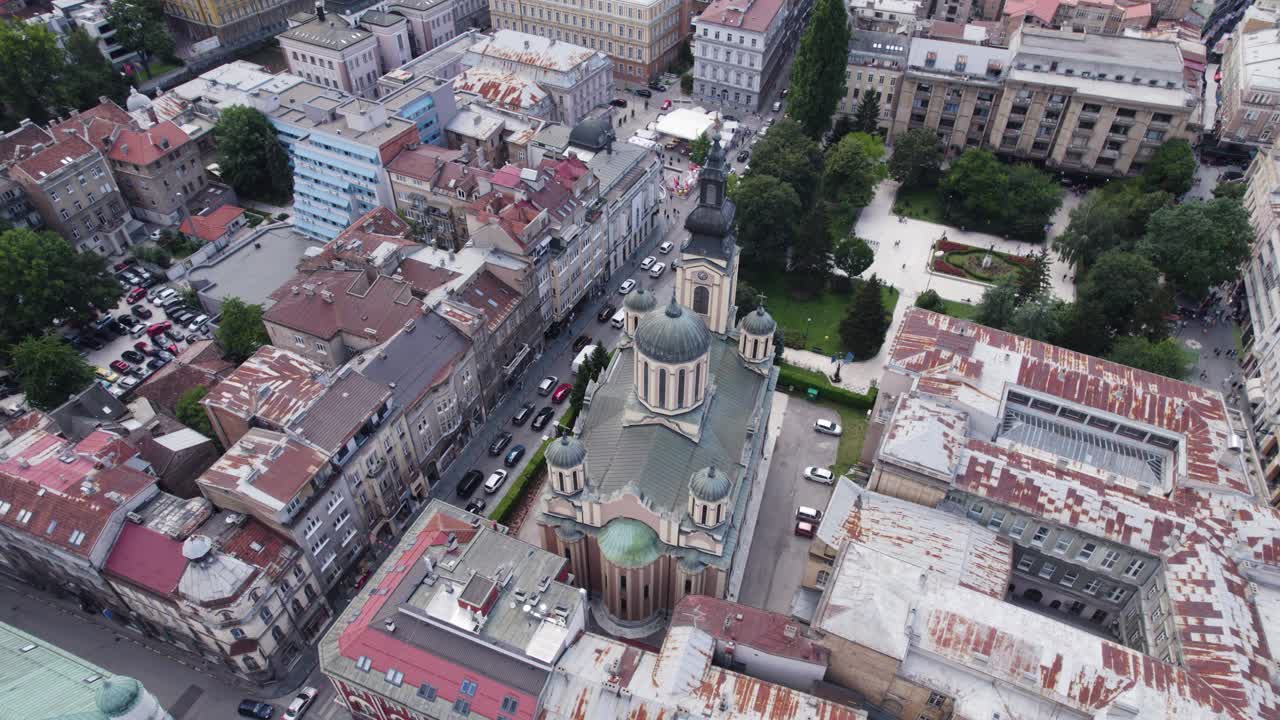 desde el aire: catedral de la natividad de la madre de dios, sarajevo, bosnia