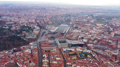 madrid puerta de atocha train station aerial shot morning semi cloudy day winter