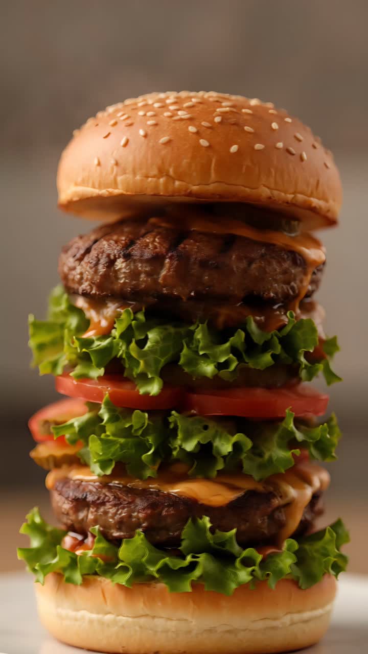 Hamburger Succoso Primo Piano Sfondo Bokeh 4K