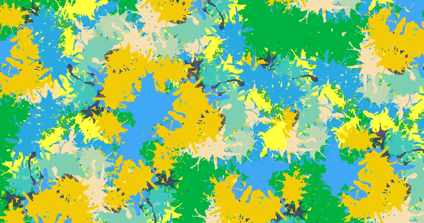 Animazione digitale di schizzi di pittura colorati con spazio per il testo su sfondo nero