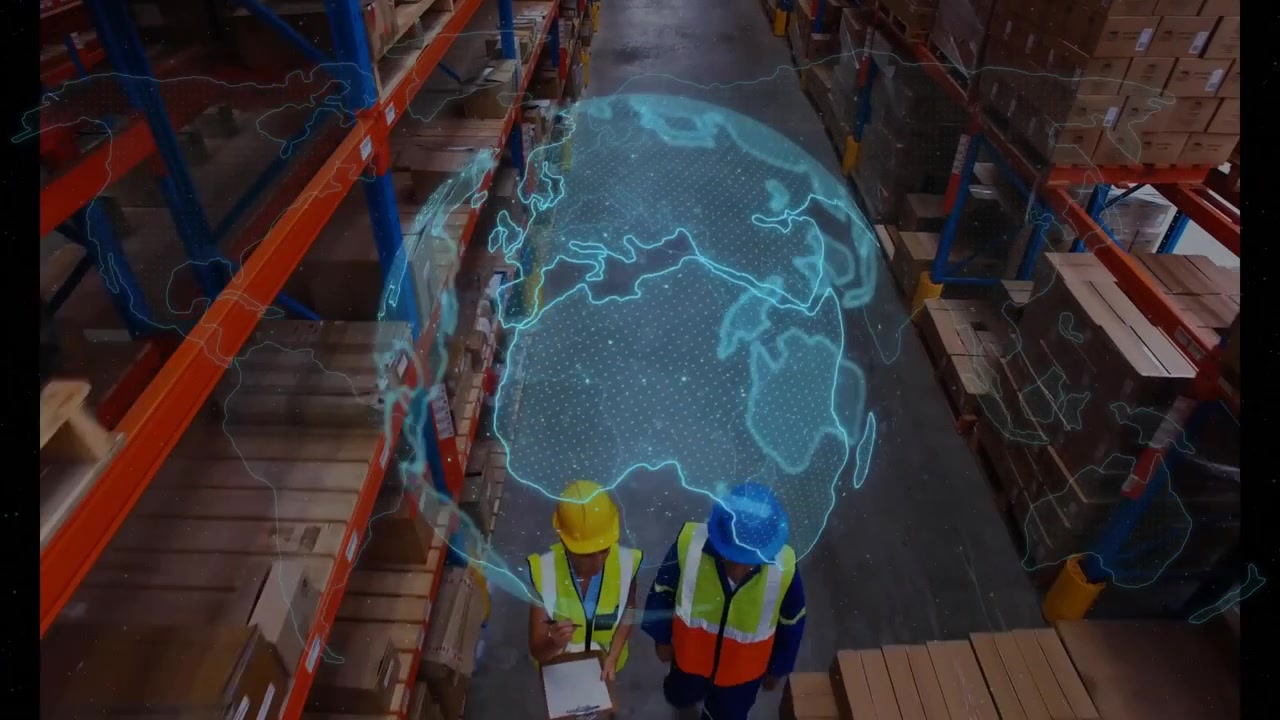 Globo olografico che appare, guidando i lavoratori che percorrono il corridoio, controllano l'inventario e riforniscono le scatole
