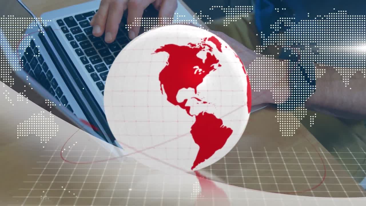 animación del globo con red de conexiones a través de una computadora portátil