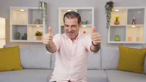 man looking at camera making confidence sign.