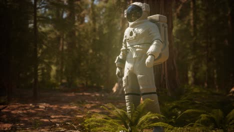 astronauta solitario en el bosque oscuro