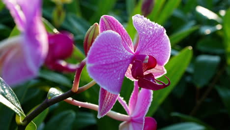 Close-up of a Pink Orchid with Dew Drops