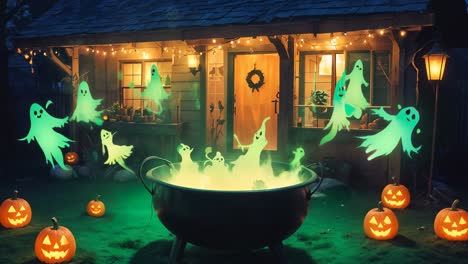 spooky halloween decorations at night