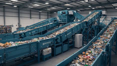 efficient waste processing facility with multiple conveyor belts sorting various types of recyclable materials in an industrial setting