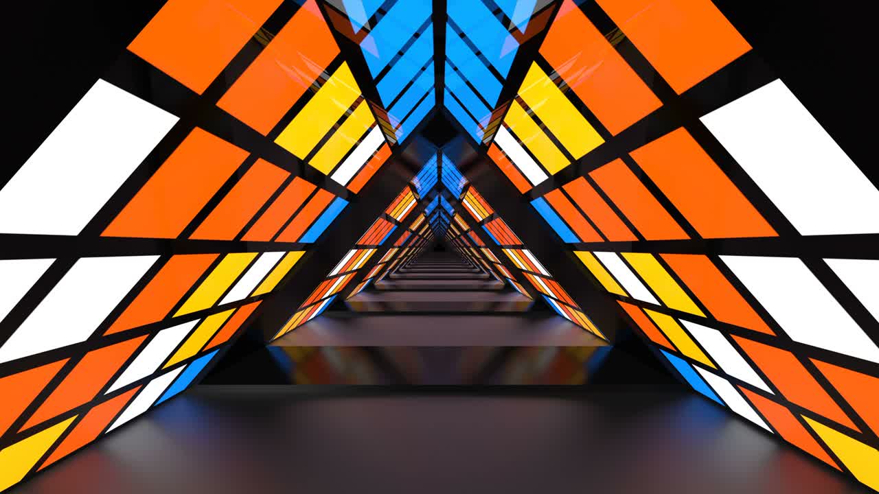 triángulo de neón de varios colores túnel de fondo abstracto