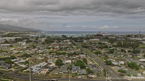 kahului maui hawaii aerial v6 flyover town center along lono avenue towards harbor capturing townscape, cruise ship at hobron point and expansive ocean views - shot with mavic 3 cine - december 2022