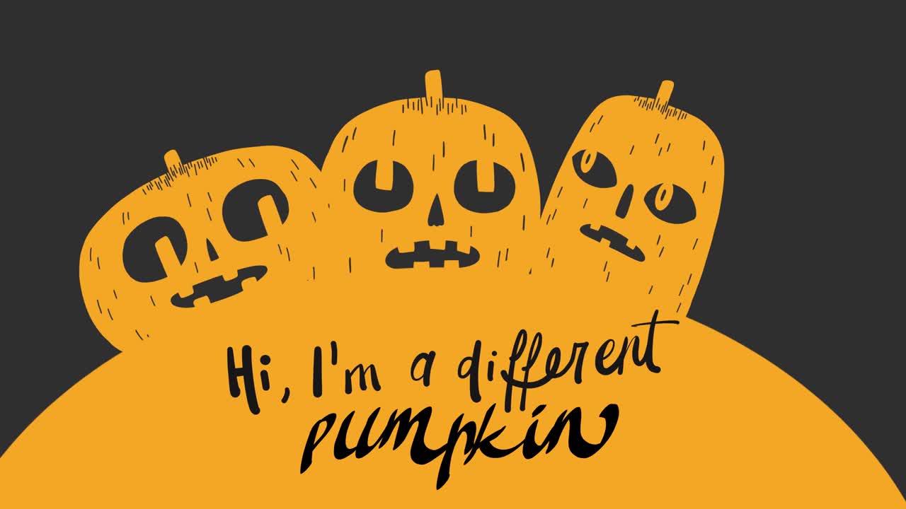 Animation of halloween text over pumpkin on grey