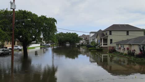 flooded neighborhood after storm - aerial shot