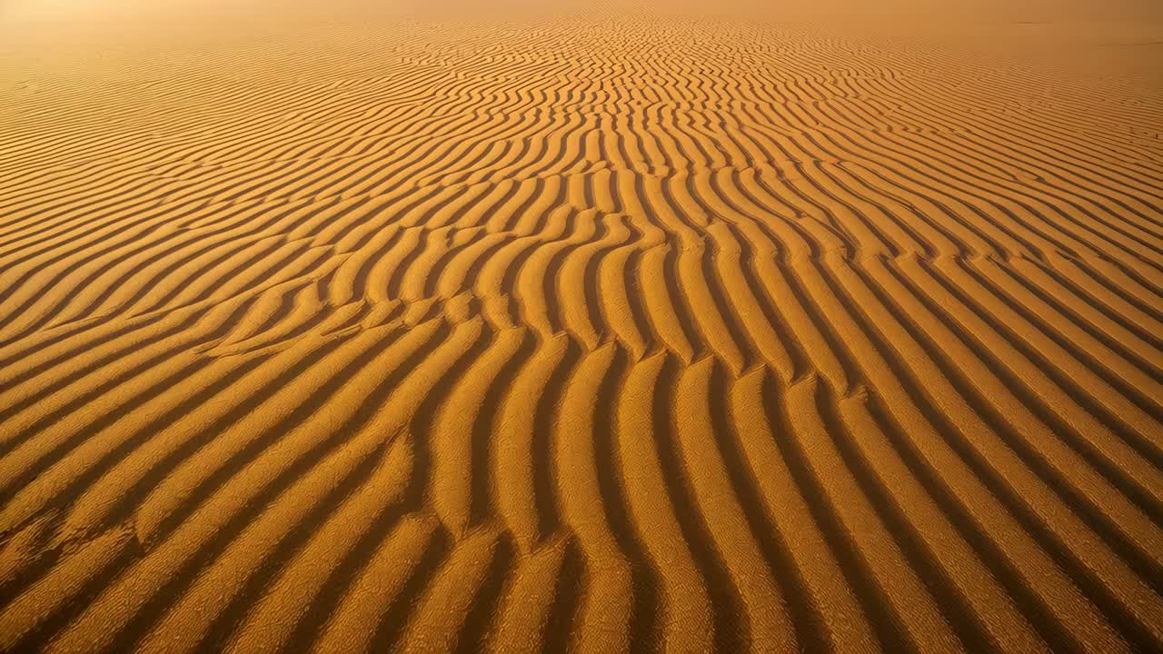 Moving low viewpoint revealing sand ripples in dune field to expose shallow transverse track band
