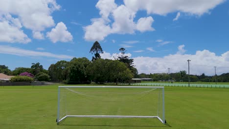 drone captures soccer goal and field scenery