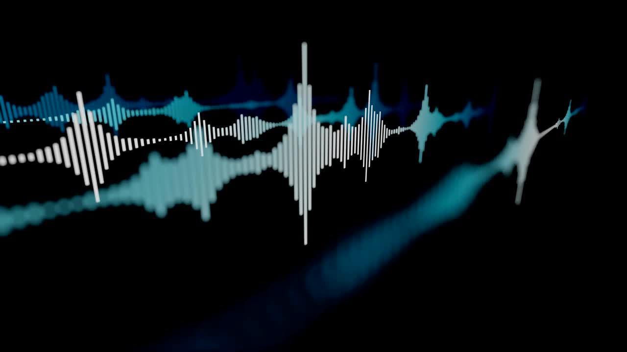 Abstract blue sound waves. 3D rendered looping animation.