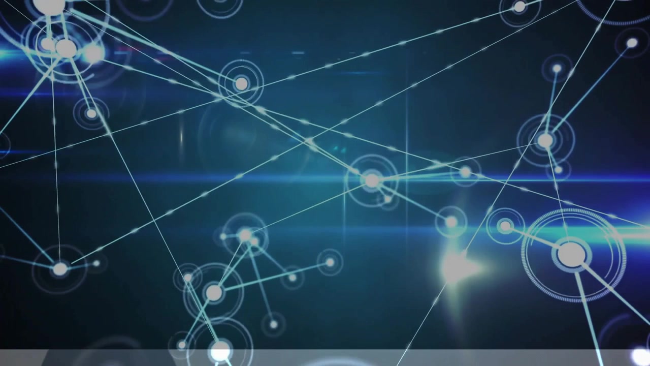 Animation of network of connections over light trails on black background