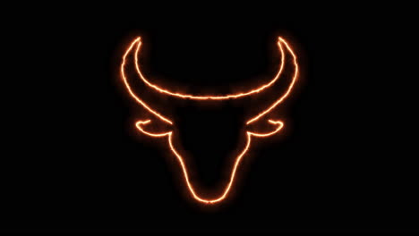 burning bull head and bull face in neon light