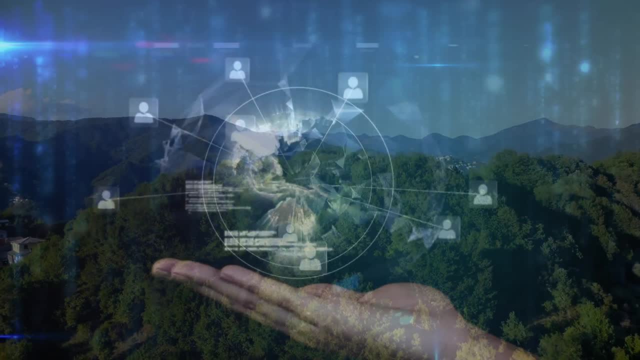 Animation of network of connections over mountains